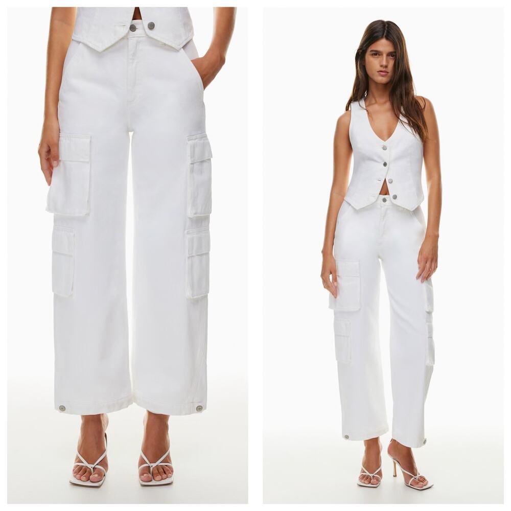 Aritzia Denim Forum The '90s Millie Hi-Rise Cargo Jean Size 31 White Chic